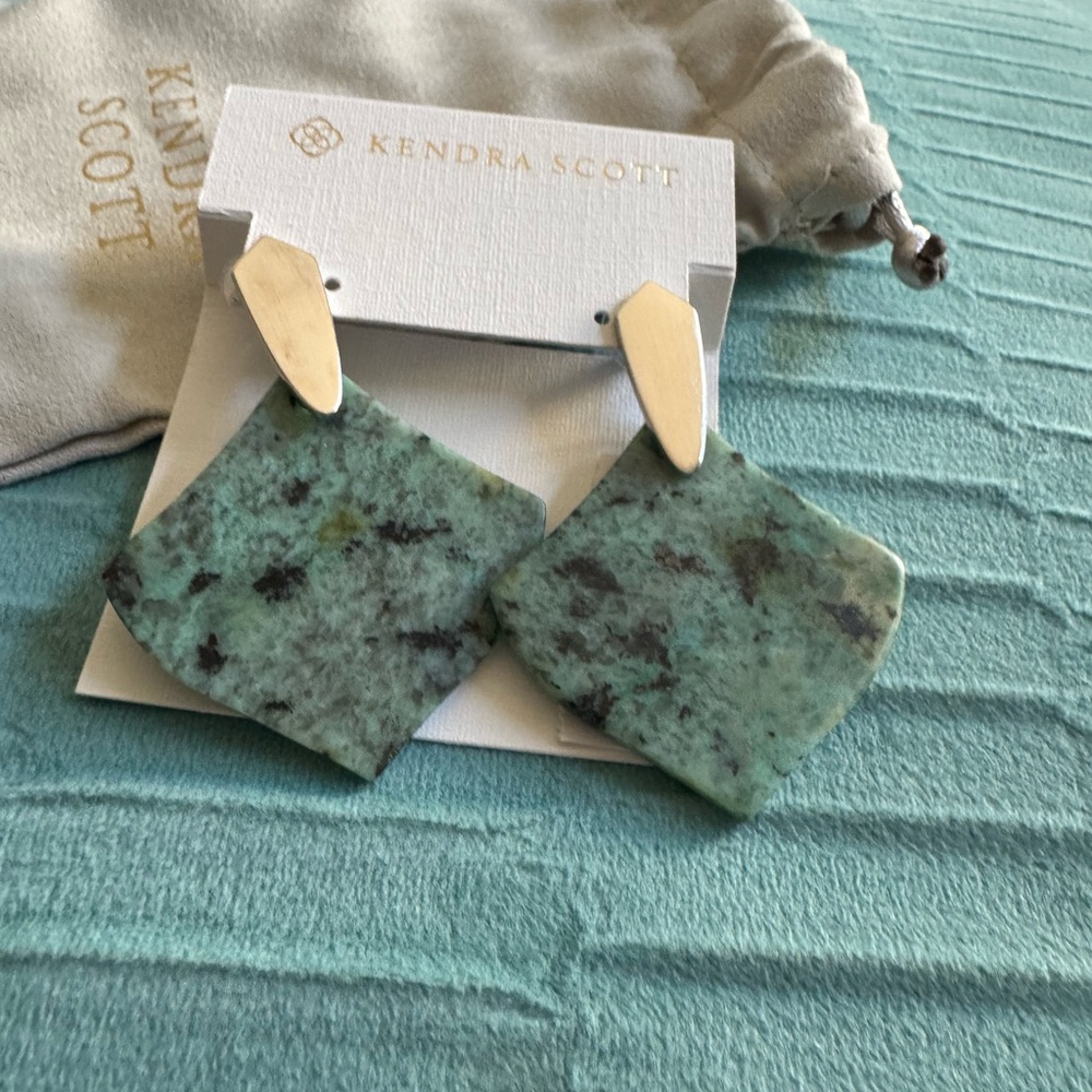 Kendra Scott Astoria African Turquoise Rhodium Plated Silver Drop Earrings